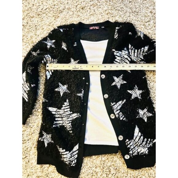 Tempted Girls Silver Stars Pattern Fluffy Cardigan Sweater attached T-Shirt XL16 - Picture 6 of 8